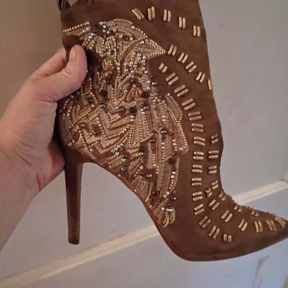 Betsey Johnson Brown Embellished Heeled Boots
